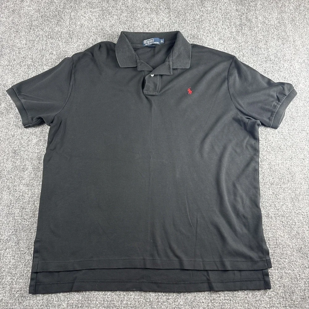 Polo Ralph Lauren Shirt Men's XL Black Cotton Mesh Short Sleeve Red Pony Classic